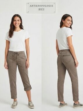 Anthropologie HEI Lightweight Utility Roll Tab Hem Brown Pant 28